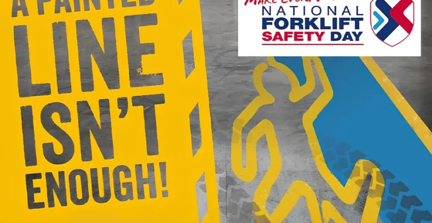 Arte do National Forklift Safety Day destacando a importância da segurança no uso de empilhadeiras.